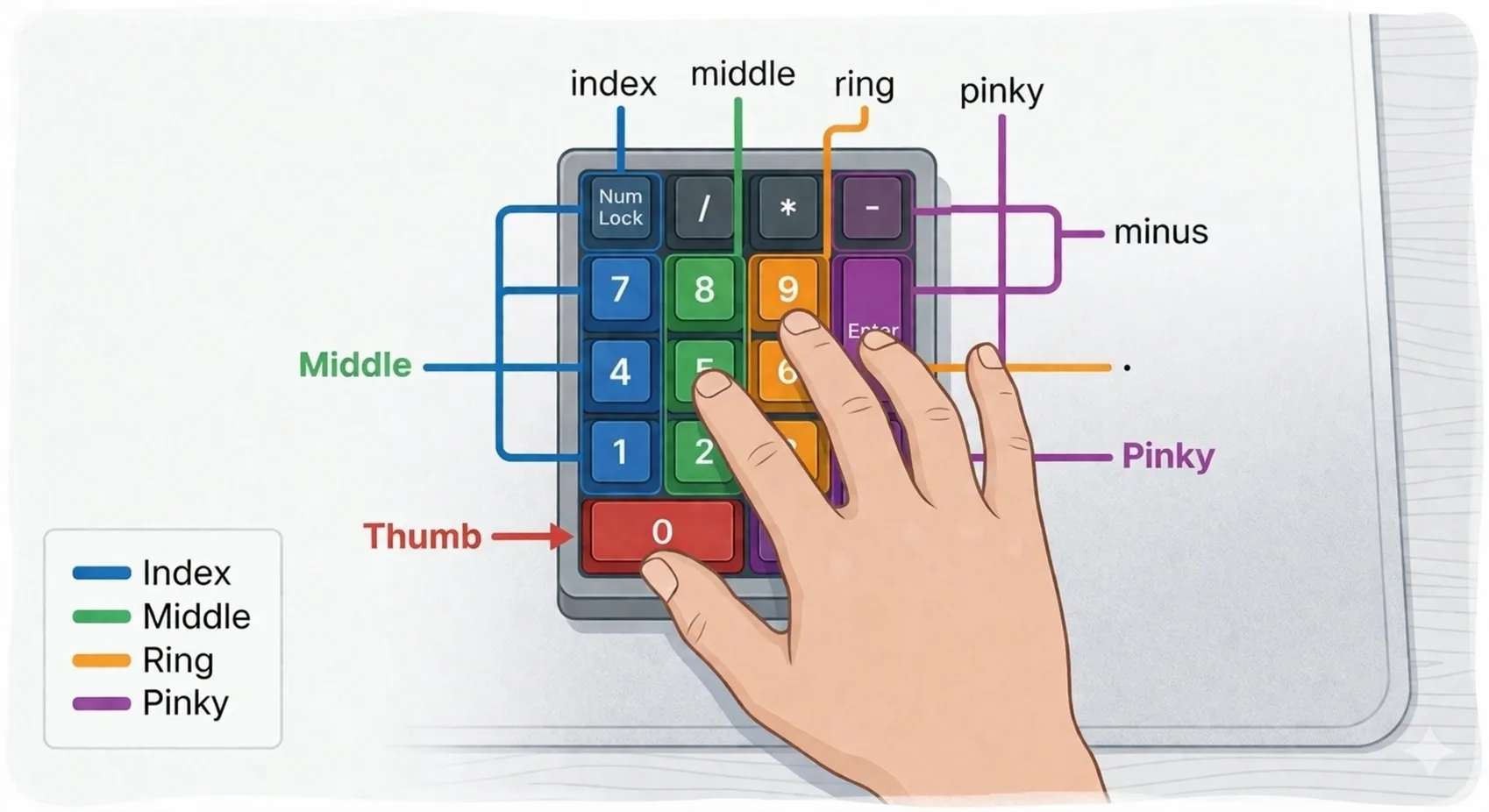 10-key finger placement guide for beginners