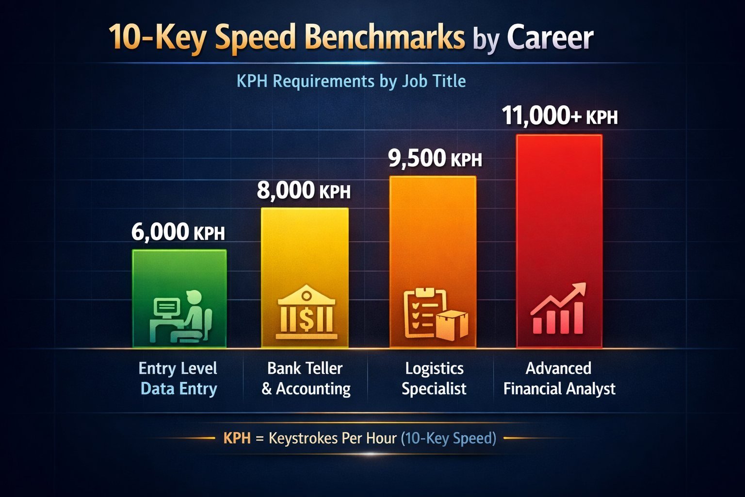 Average 10-key typing speed benchmarks by career level