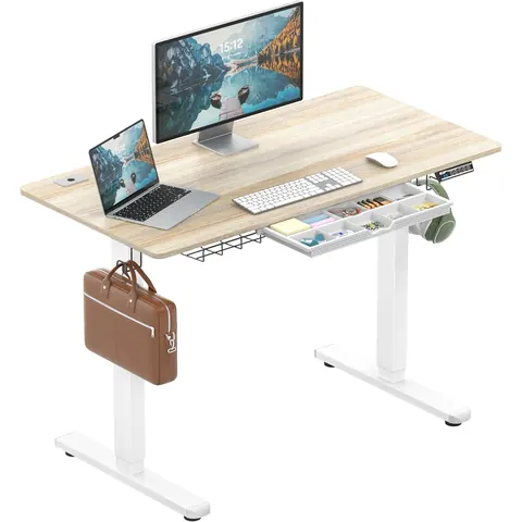 SHW 48-Inch Electric Height Adjustable Standing Desk with Drawer