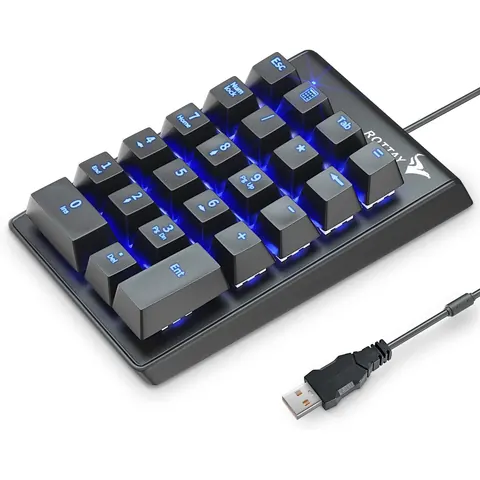 Rottay Mechanical Numeric Keypad, 22-Key USB, LED Backlight