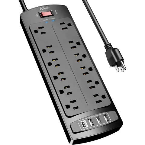 ALESTOR 6 Ft Surge Protector, 12 Outlets and 4 USB Ports