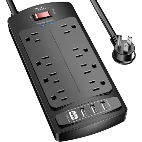 Nuetsa Flat Plug Surge Protector, 8 Outlets, 4 USB, 2700 Joules